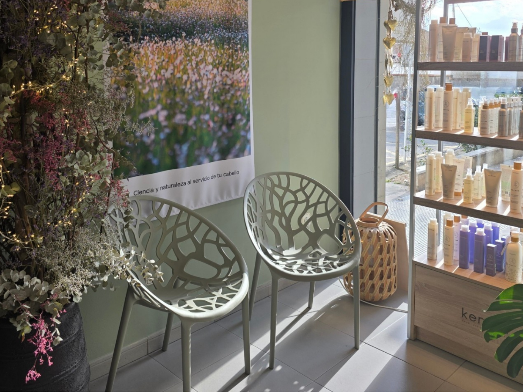 Zona d’espera del saló Marta Argemí amb cadires i llum natural a Riudellots